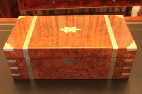 VICTORIAN BRASS BOUND BURR WALNUT WRITING SLOPE - ADDITIONAL PHOTO 12