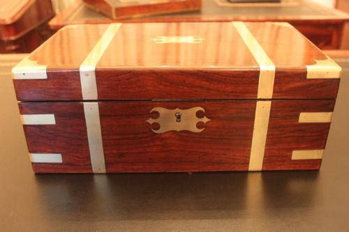 VICTORIAN ROSEWOOD BRASS BOUND WRITING SLOPE WITH SECRET DRAWERS - ADDITIONAL PHOTO 3