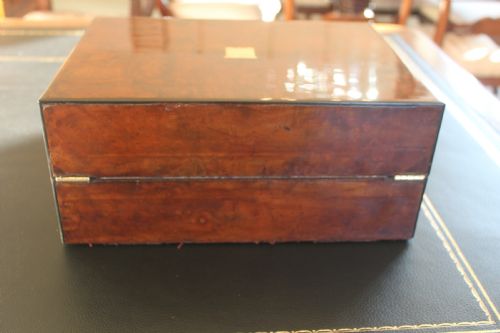 VICTORIAN BURR WALNUT WRITING SLOPE WITH SECRET DRAWERS - ADDITIONAL PHOTO 4