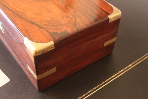 VICTORIAN AND BRASS BOUND ROSEWOOD WRITING SLOPE - ADDITIONAL PHOTO 3