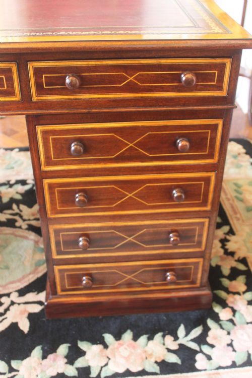 MAHOGANY INLAID SHERATON STYLE PEDESTAL DESK - ADDITIONAL PHOTO 6