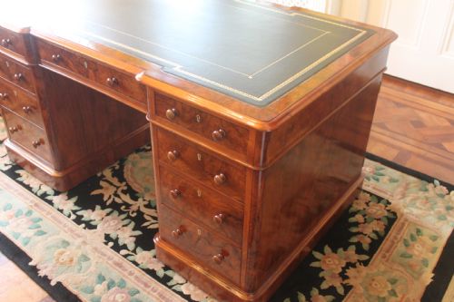VICTORIAN BURR WALNUT PARTNERS DESK BY EDWARDS ROBERTS - ADDITIONAL PHOTO 1