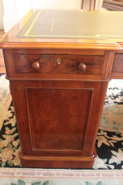 VICTORIAN BURR WALNUT PARTNERS DESK BY EDWARDS ROBERTS - ADDITIONAL PHOTO 15