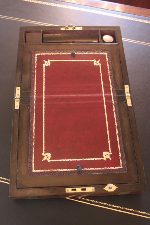 VICTORIAN BRASS BOUND WRITING SLOPE - ADDITIONAL PHOTO 4