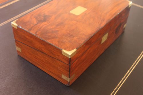 VICTORIAN FIGURED WALNUT WRITING SLOPE WITH BRASS CORNERS - ADDITIONAL PHOTO 1