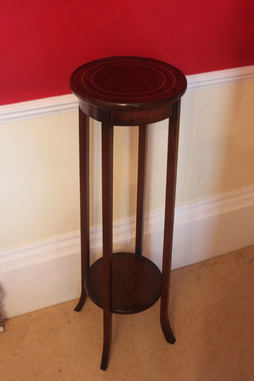 edwardian mahogany line inlaid jardiniere stand - CATEGORY: ANTIQUE MISCELLANEOUS - DATED EDWARDIAN
