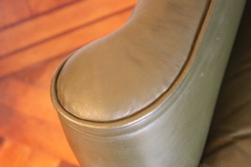 LATE 19THEARLY 20TH CENTURY QUEEN ANNE STYLE WING CHAIR IN GREEN HIDE - ADDITIONAL PHOTO 9