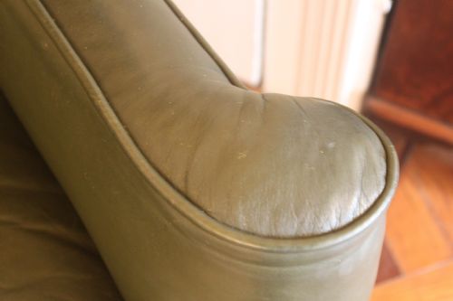 LATE 19THEARLY 20TH CENTURY QUEEN ANNE STYLE WING CHAIR IN GREEN HIDE - ADDITIONAL PHOTO 12
