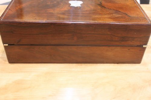 VICTORIAN ROSEWOOD AND PEWTER LINE INLAID WRITING SLOPE - ADDITIONAL PHOTO 4