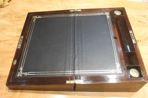 VICTORIAN ROSEWOOD AND PEWTER LINE INLAID WRITING SLOPE - ADDITIONAL PHOTO 5