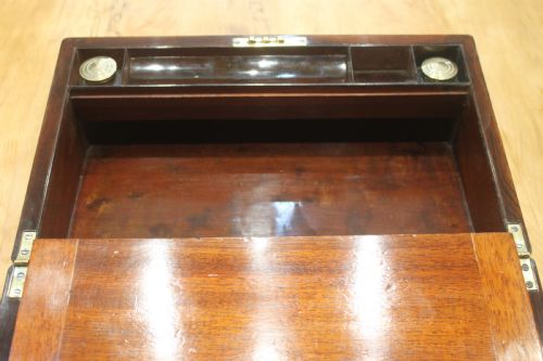 VICTORIAN ROSEWOOD AND PEWTER LINE INLAID WRITING SLOPE - ADDITIONAL PHOTO 8