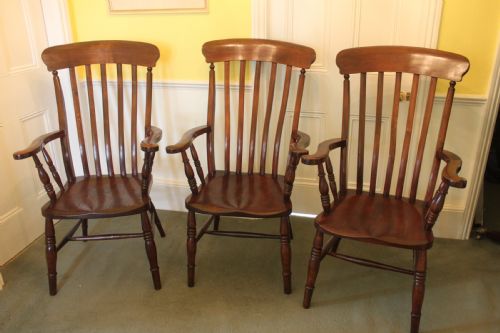 a set of three beech and elm seated victorian kitchen farmhouse chairs - CATEGORY: ANTIQUE CHAIRS - DATED 19TH CENTURY