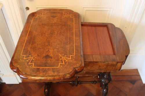 A VICTORIAN BURR WALNUT GAMES SEWING TABLE - ADDITIONAL PHOTO 3