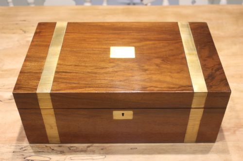 victorian walnut brass bound writing slope - CATEGORY: ANTIQUE BOXES - DATED VICTORIAN