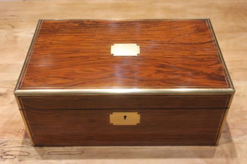 writing slope burr walnut brass bound with secret drawers - CATEGORY: ANTIQUE BOXES - DATED VICTORIAN