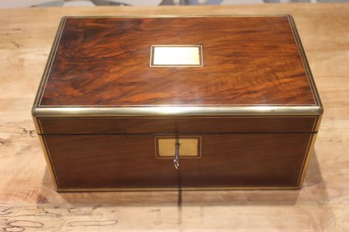 victorian walnut writing slope brass bound with secret drawers - CATEGORY: ANTIQUE BOXES - DATED VICTORIAN