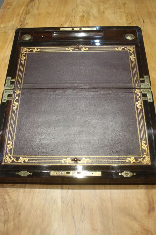 19TH CENTURY ROSEWOOD AND BRASS INLAID WRITING SLOPE - ADDITIONAL PHOTO 5
