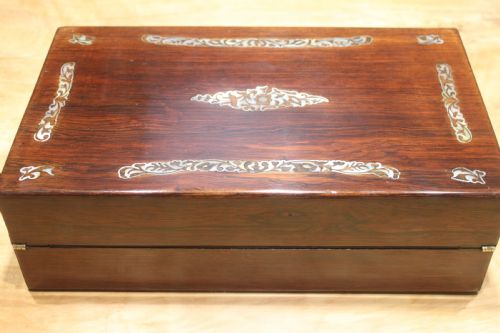 ROSEWOOD AND MOTHEROF PEARL INLAID WRITING SLOPE - ADDITIONAL PHOTO 3