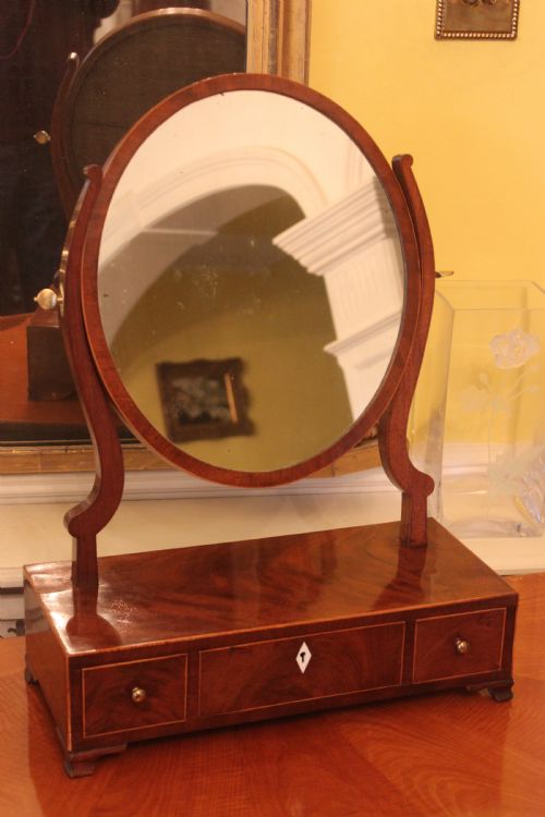 georgian mahogany inlaid dressing toilet mirror - CATEGORY: ANTIQUE MIRRORS - DATED GEORGIAN