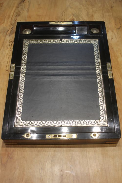 VICTORIAN BRASS BOUND WALNUT WRITING SLOPE - ADDITIONAL PHOTO 5
