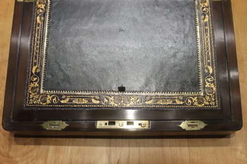 BURR WALNUT WRITING SLOPE WITH BRAMAH LOCK KEY - ADDITIONAL PHOTO 10