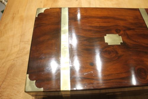 VICTORIAN WALNUT BRASS BOUND WRITING SLOPE - ADDITIONAL PHOTO 11