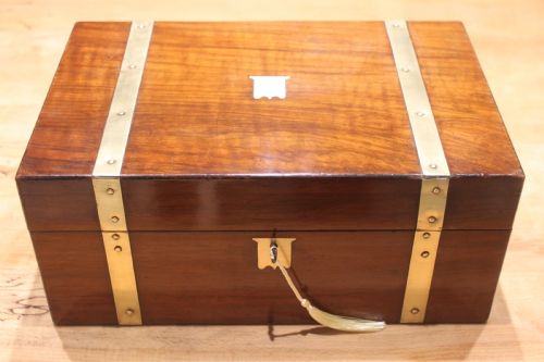 VICTORIAN BRASS BOUND WALNUT WRITING SLOPE - ADDITIONAL PHOTO 1