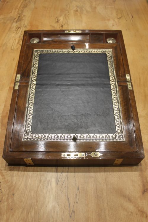 VICTORIAN BRASS BOUND WALNUT WRITING SLOPE - ADDITIONAL PHOTO 5