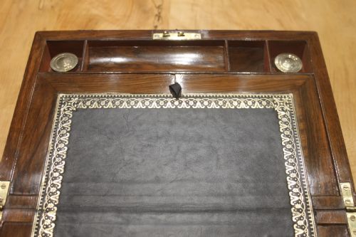 VICTORIAN BRASS BOUND WALNUT WRITING SLOPE - ADDITIONAL PHOTO 7
