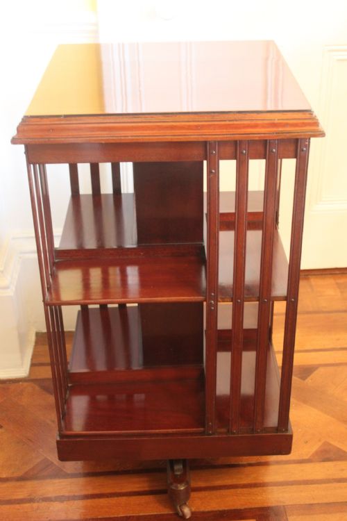 AN EDWARDIAN MAHOGANY AND INLAID REVOLVING BOOKCASE - ADDITIONAL PHOTO 6