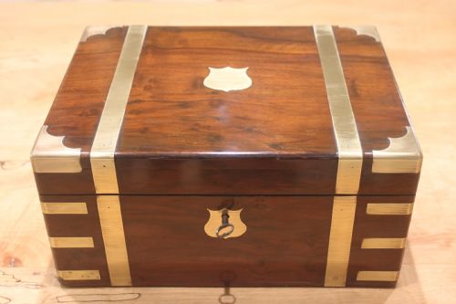 WALNUT VICTORIAN BRASS BOUND WRITING SLOPE WITH SECRET DRAWERS - ADDITIONAL PHOTO 1