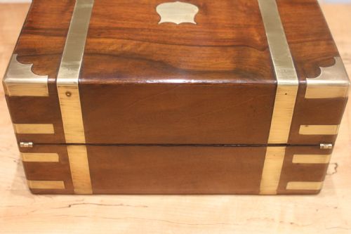 WALNUT VICTORIAN BRASS BOUND WRITING SLOPE WITH SECRET DRAWERS - ADDITIONAL PHOTO 3