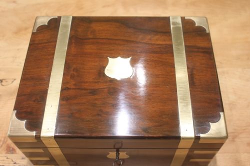 WALNUT VICTORIAN BRASS BOUND WRITING SLOPE WITH SECRET DRAWERS - ADDITIONAL PHOTO 5