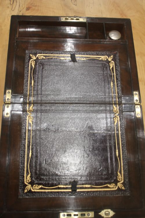WALNUT VICTORIAN BRASS BOUND WRITING SLOPE WITH SECRET DRAWERS - ADDITIONAL PHOTO 6