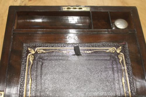 WALNUT VICTORIAN BRASS BOUND WRITING SLOPE WITH SECRET DRAWERS - ADDITIONAL PHOTO 8