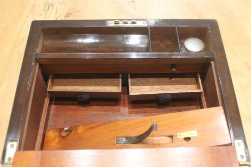WALNUT VICTORIAN BRASS BOUND WRITING SLOPE WITH SECRET DRAWERS - ADDITIONAL PHOTO 12
