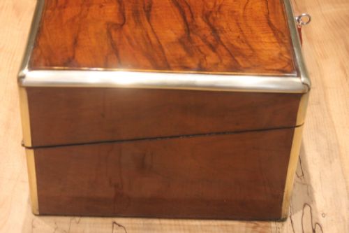 VICTORIAN WALNUT AND BRASS BOUND WRITING SLOPE WITH BRAMAH LOCK KEY AND SECRET DRAWERS - ADDITIONAL PHOTO 1