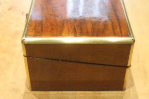 VICTORIAN WALNUT AND BRASS BOUND WRITING SLOPE WITH BRAMAH LOCK KEY AND SECRET DRAWERS - ADDITIONAL PHOTO 3