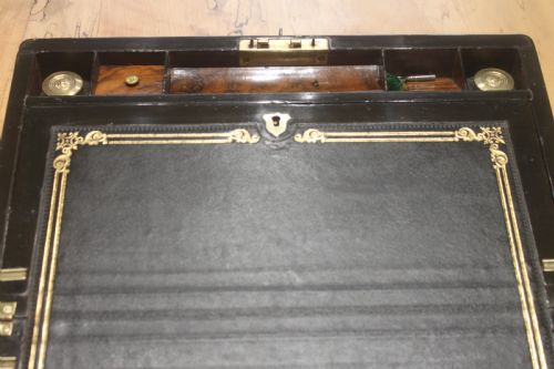 VICTORIAN WALNUT AND BRASS BOUND WRITING SLOPE WITH BRAMAH LOCK KEY AND SECRET DRAWERS - ADDITIONAL PHOTO 5