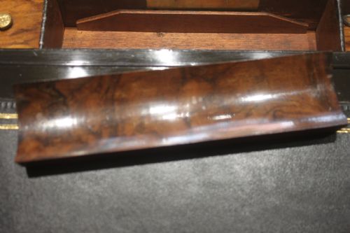 VICTORIAN WALNUT AND BRASS BOUND WRITING SLOPE WITH BRAMAH LOCK KEY AND SECRET DRAWERS - ADDITIONAL PHOTO 8