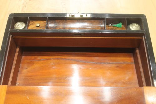 VICTORIAN WALNUT AND BRASS BOUND WRITING SLOPE WITH BRAMAH LOCK KEY AND SECRET DRAWERS - ADDITIONAL PHOTO 10