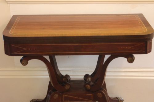 A FINE REGENCY PERIOD MAHOGANY BRASS INLAID FOLDOVER CARD TABLE - ADDITIONAL PHOTO 1