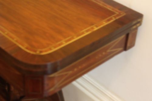 A FINE REGENCY PERIOD MAHOGANY BRASS INLAID FOLDOVER CARD TABLE - ADDITIONAL PHOTO 5