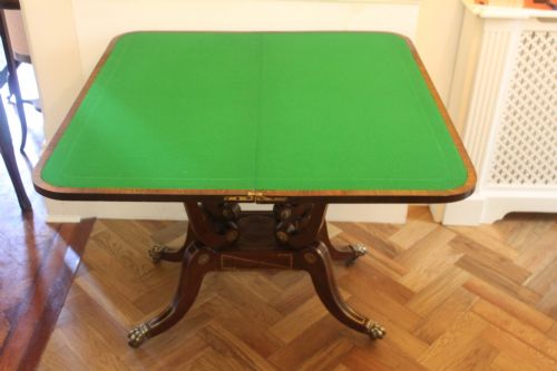 A FINE REGENCY PERIOD MAHOGANY BRASS INLAID FOLDOVER CARD TABLE - ADDITIONAL PHOTO 7