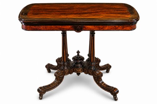 A Victorian Burr Walnut and Ebonised Foldover Card Table