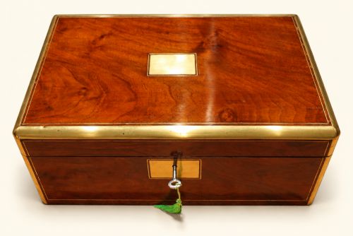 Victorian Walnut Brass Bound Writing Slope with Secret Drawers.