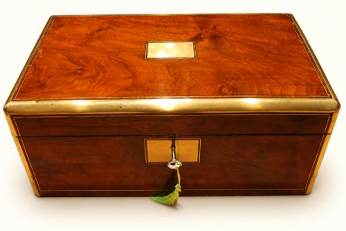 Victorian Walnut Brass Bound Writing Slope with Secret Drawers.