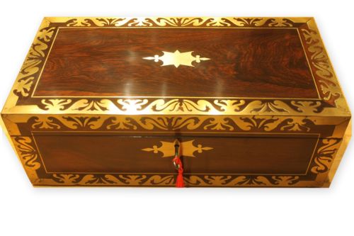 A Fine Late Regency Period Brass Inlaid Rosewood Writing Slope with Secret Drawers