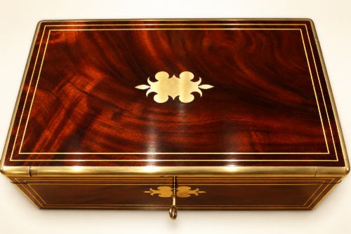 Curl Grain Mahogany and Brass Bound Writing Slope with Secret Drawers