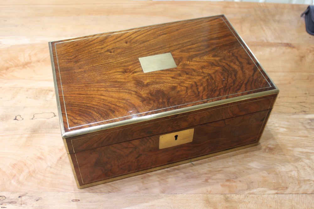  Antique Victorian walnut brass inlaid writing slope 